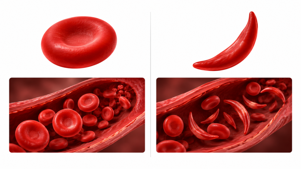 diagram of normal blood cell and sickle blood cell